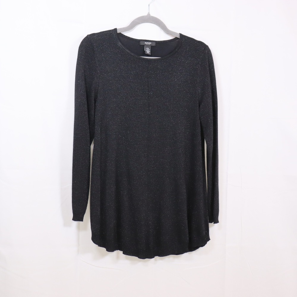 Alfani Tunic Sweater PXL‎ Black Womens Metallic Shimmer Knit